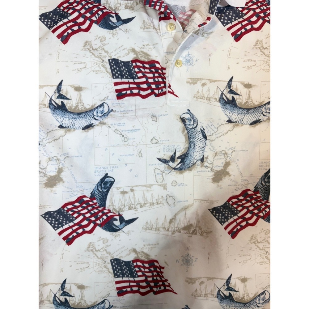 Golf America XL Polo Shirt American Flag Fish Graphic Novelty Golfing - Picture 4 of 4
